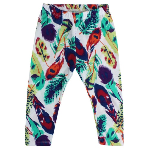 Feather Baby Leggings Toddler Leggings Girl Leggings Girl Baby Pants Toddler Pants Made In The USA Multi Colored Feather Legging CHOOSE SIZE