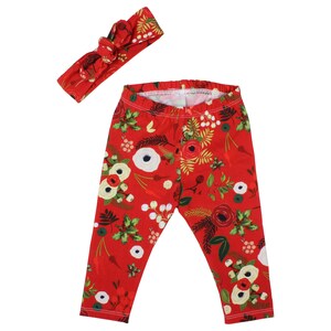 Red Baby Leggings Christmas Leggings Red Floral Berry Leggings Girl Leggings Holiday Leggings Christmas Baby Outfit First Christmas Outfit