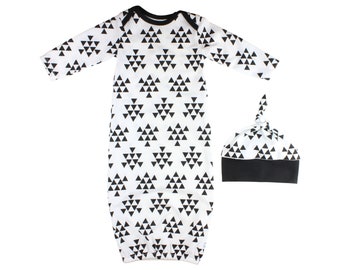 White Black Triangles Baby Boy Gown Black and White Triangle Infant Gown Newborn Gown Going Home Boy Clothing Boy Infant Outfit Clothing