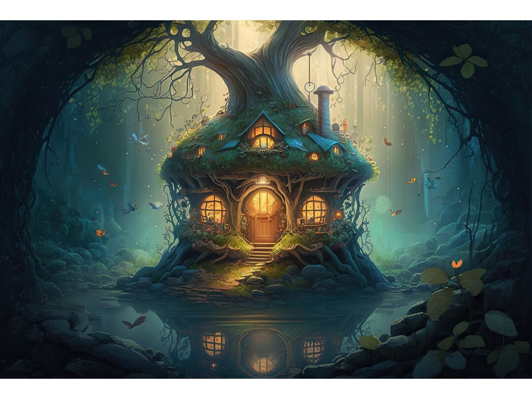 Fairy House Wall Art for Kids Print Midjourney Art Etsy