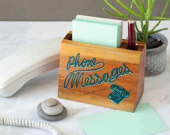 Mid-Century Hand Lettered Cedar Phone Messages Caddy / Wooden Organizer Souvenir French Lick Indiana / Vintage Lasso Type Design / 1950s