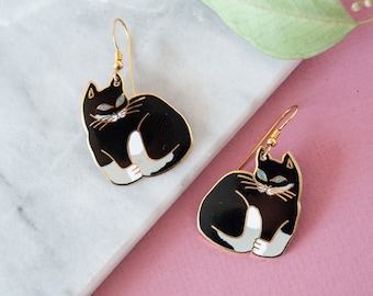 Tuxedo Cat Earrings | Etsy