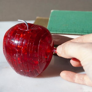 Apple 3-D Puzzle / Red Lucite Acrylic with Metal Stem / Vintage image 5