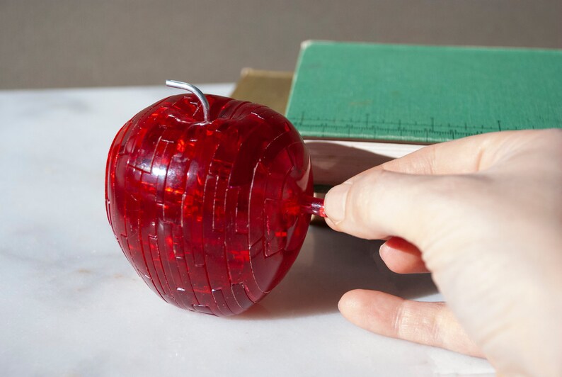 Apple 3-D Puzzle / Red Lucite Acrylic with Metal Stem / Vintage image 5