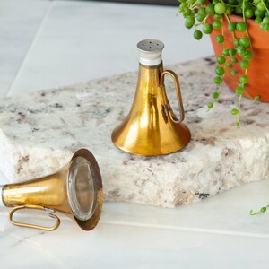 Brass Horn Salt And Pepper Shaker Set / Bugle / Megaphone / Holiday Table / Dining and Serving / Collectible / Sustainable Home image 9