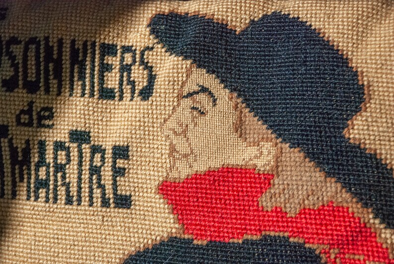 Les Chansonniers de Montmartre by Toulouse Lautrec Needlepoint Throw Pillow with Black Velvet Back Art Nouveau French Poster Art Handmade