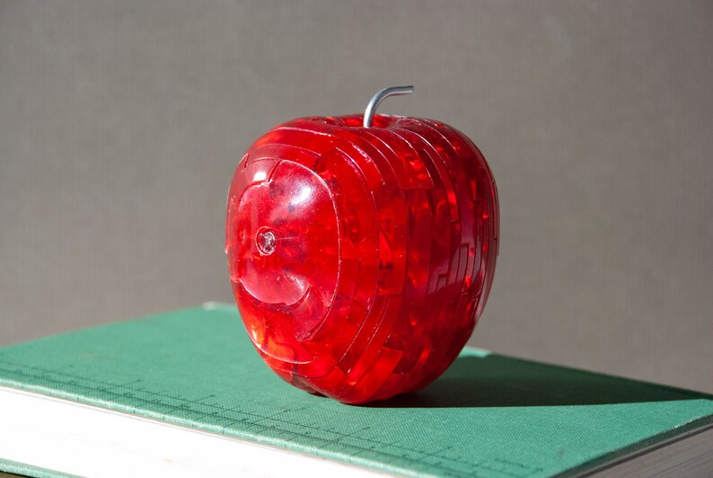 Apple 3-D Puzzle / Red Lucite Acrylic with Metal Stem / Vintage image 7