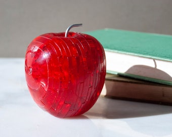 Apple 3-D Puzzle / Red Lucite Acrylic with Metal Stem / Vintage