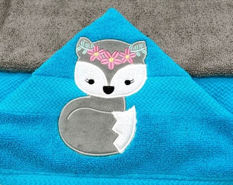 Hooded Kid’s Towel,  Floral Fox Hooded Towel, Personalized Kid’s Towel, Baby Shower Gift, Kid’s Birthday Gift