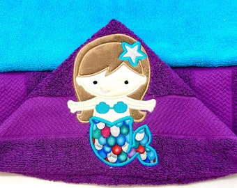Mermaid Hooded Kid's Towel, Personalized Flannel Lined Hood
