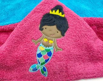 Mermaid Hooded Kid's Towel, Personalized Flannel Lined Hood
