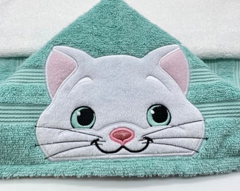 Kids Personalized Towel Ships out in 24 Hours Cotton Bath Cat Decor Kitten Monogrammed Gift READY TO SHIP Cat Hooded Towel