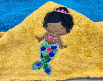 Personalized Mermaid Hooded Kid's Towel, Soft Flannel Lined