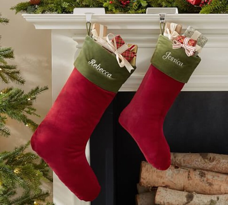 Christmas Stockings Velvet Personalized Monogram Handmade | Etsy
