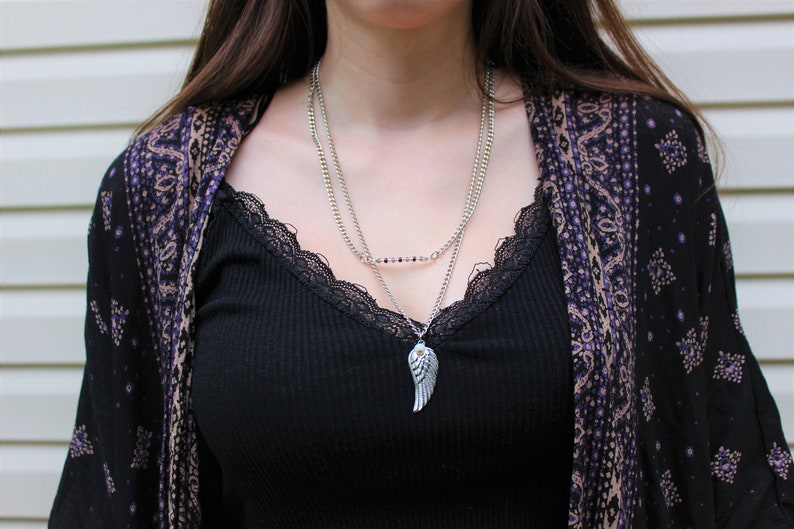 Silver Double Layer Wing Necklace
