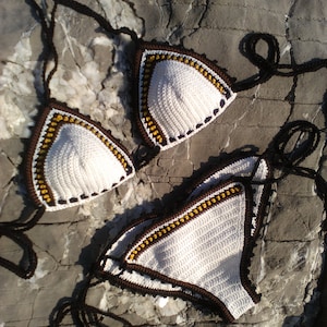 crochet bikini set in milky white Marsha crochet trim bikini Crochet  bikini Triangle bikini String bikini