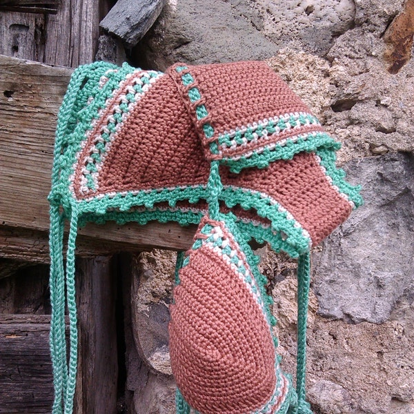 crochet bikini set in Tan Bronze with Turquoise accents