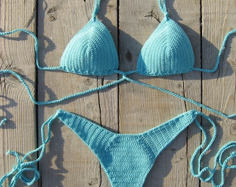 crochet bikini set in light Turquoise blue. Can be made in any color
