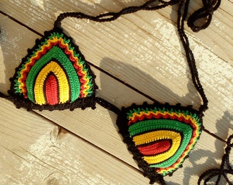 crochet bikini TOP - Rasta TRICOLOR in Red Yellow Green