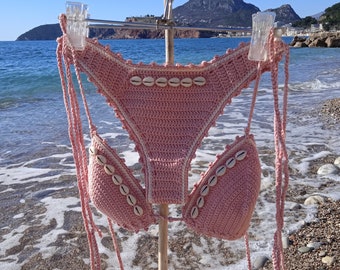 set bikini all'uncinetto DUST PINK Bikini con conchiglie. Può essere realizzato in qualsiasi colore