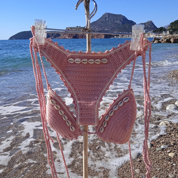 Häkel-Bikini-Set DUST PINK Muschel-Bikini. Kann in jeder Farbe hergestellt werden