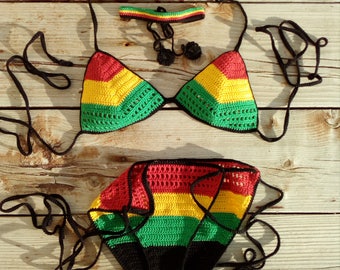 crochet bikini set Rasta Reggae bikini in Red Yellow Green