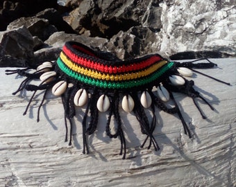 Crochet Rasta Choker: Cotton Sea Shell Necklace
