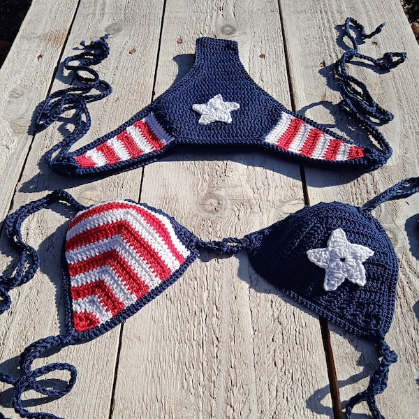 crochet bikini set High Hip AMERICA American flag bikini