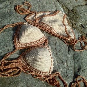 Crochet Bikini Set in Cream With Tan Accents - Etsy