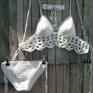 crochet bikini set + choker White Bikini