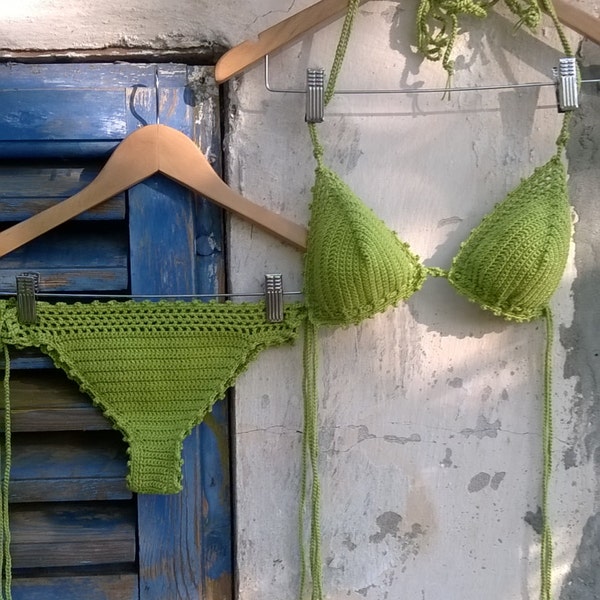 crochet bikini set in Lime green, Green Grass, Pistachio green. Can be made in any color