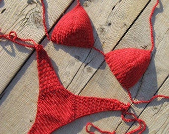 Crochet bikini high hip brazilian crochet bikini set in Red. Can be made in any color