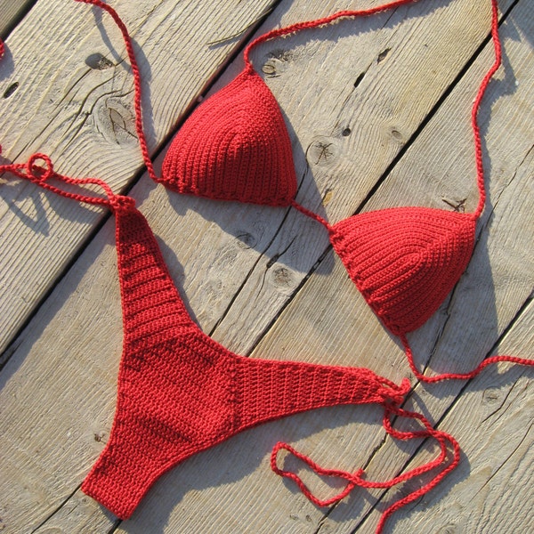 Gehäkelter Bikini hoch, Hüfte, brasilianisches häkeln Bikini Set in der Farbe Rot. Kann in jeder Farbe hergestellt werden