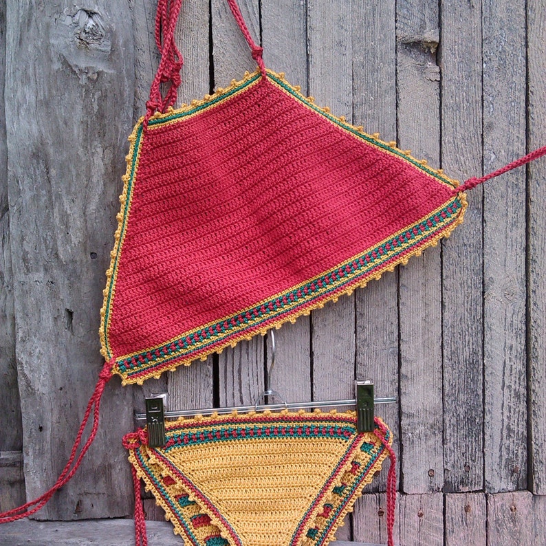 Crochet bikini Red Jamaican Crochet swimwear Bikini Crochet Etsy
