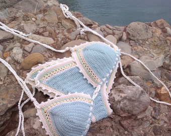 crochet bikini set in Seafoam light blue