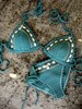 crochet bikini set Deep Turquoise Blue Green Cowrie Sea Shell 