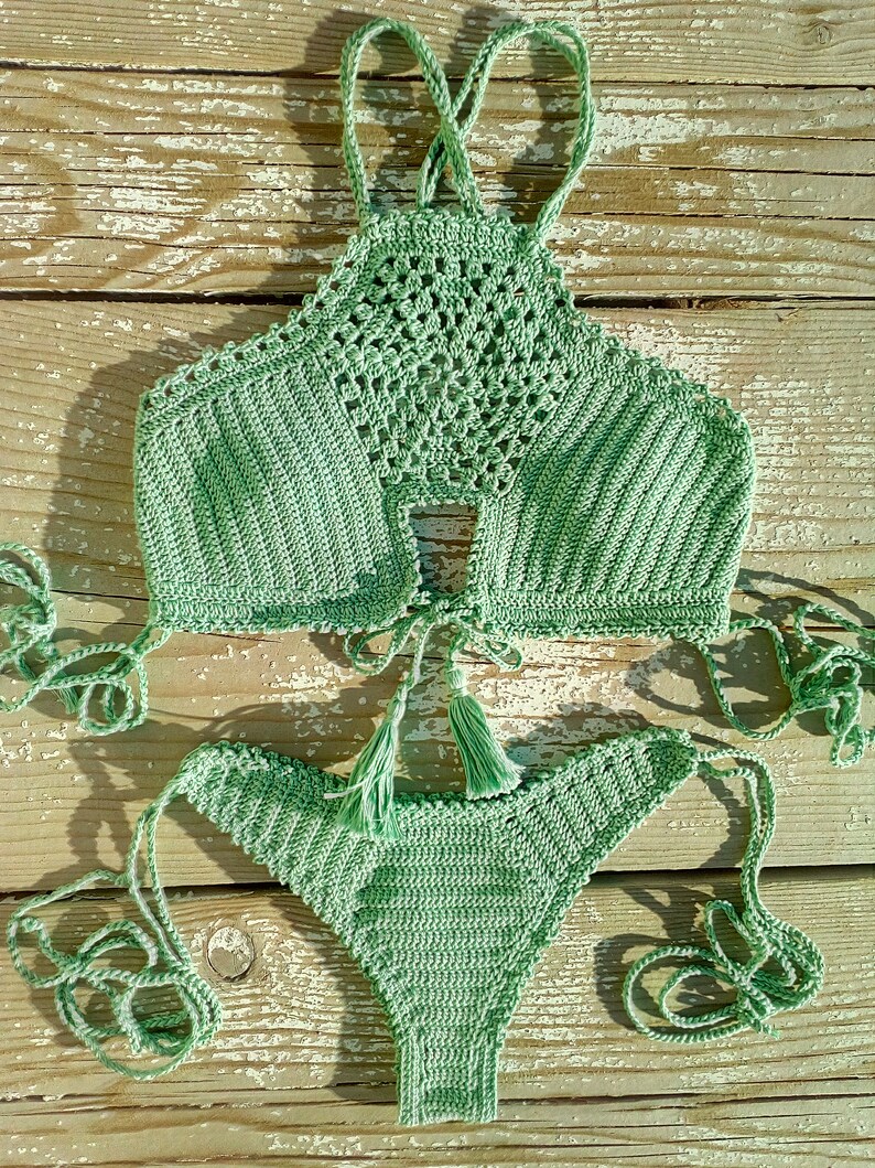 Crochet Bikini Set Brazilian Mint Bikini Crochet Swimwear My Xxx Hot Girl