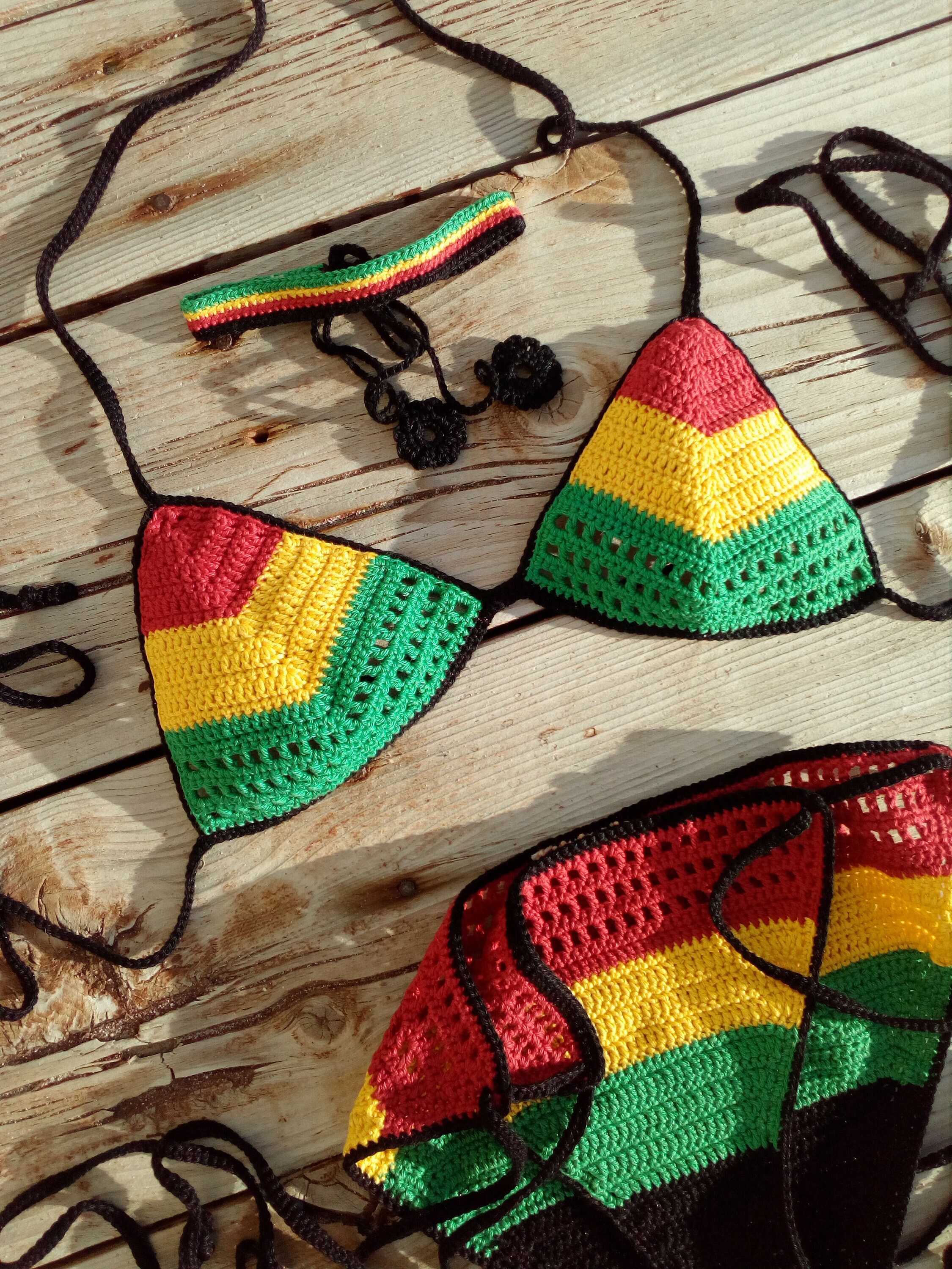 Crochet bikini Rasta bikini Red Yellow Green Rasta crochet Etsy