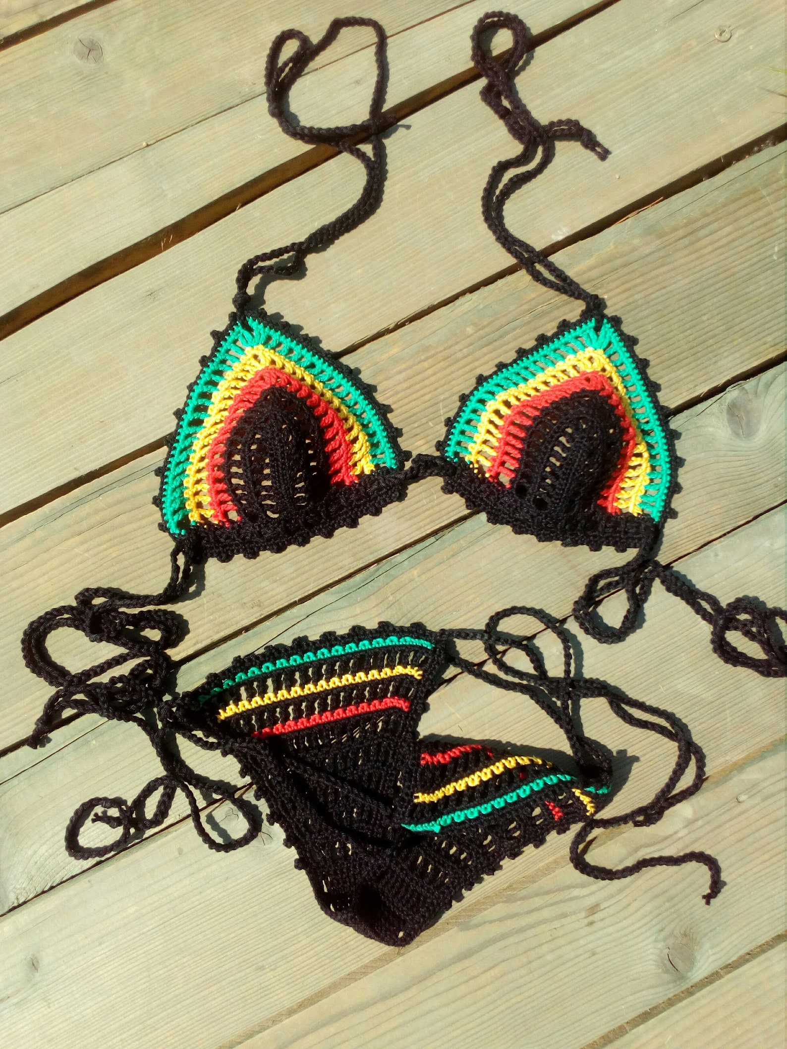 Crochet Bikini See Through Rasta Crochet Bikini Bikini Crochet Etsy