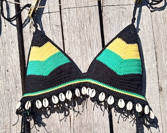 Top all'uncinetto GIAMAICANO Rasta con conchiglie