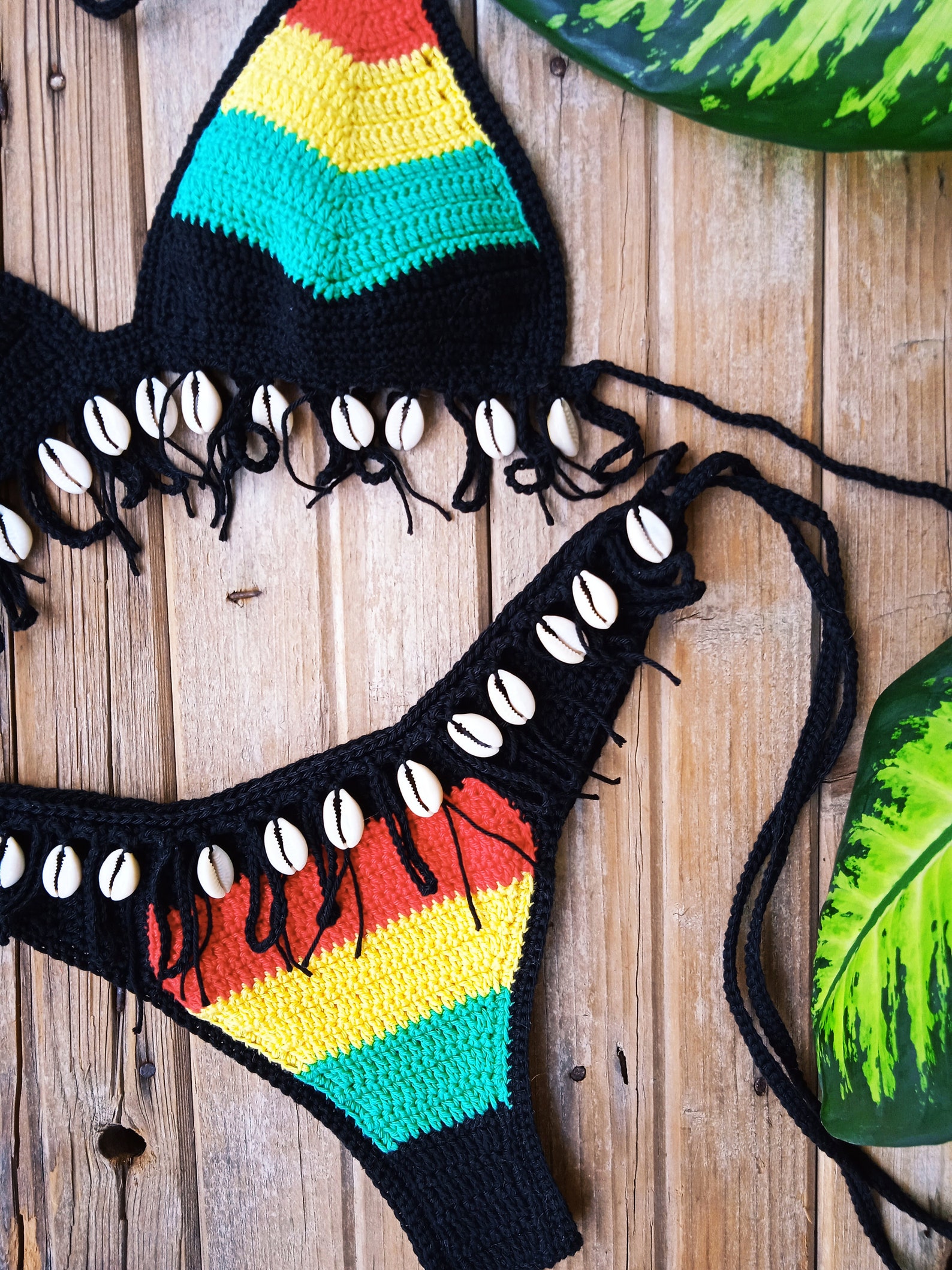 Crochet Bikini Set HIGH HIP Bikini With Shells RASTA Bikini - Etsy