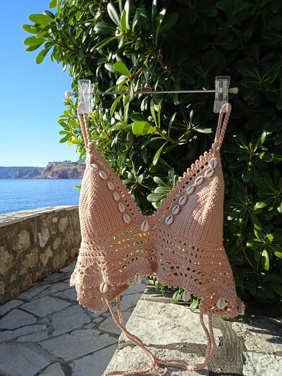 Crochet Top Nude Tan With Natural Seashells. Can Be Made in Any Color Etsy UK