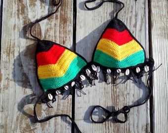 Top all'uncinetto Rasta con conchiglie naturali
