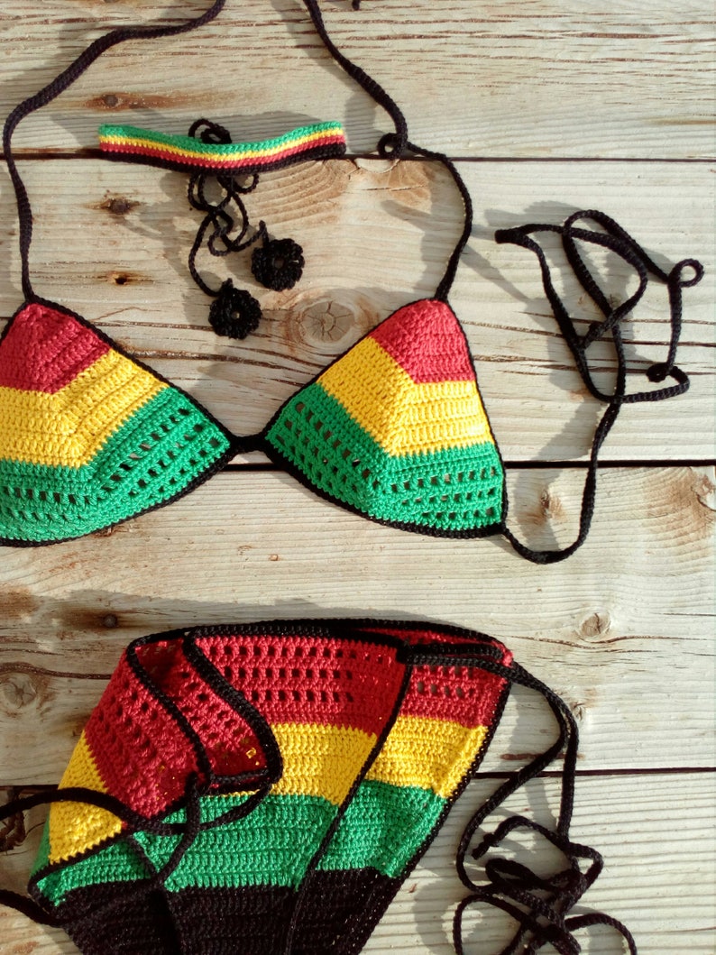 Crochet bikini set Rasta crochet bikini Red Yellow Green | Etsy