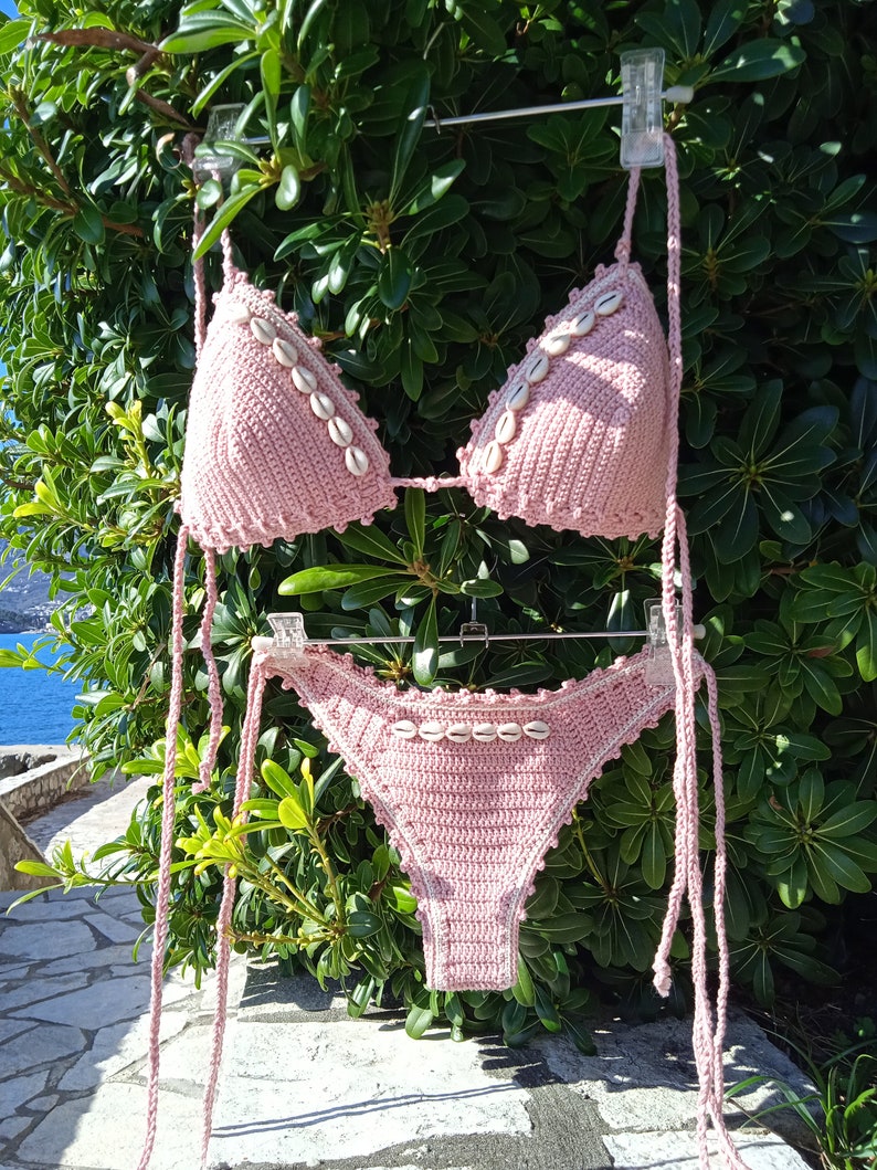 Crochet Bikini Set DUST PINK Seashells Bikini - Etsy