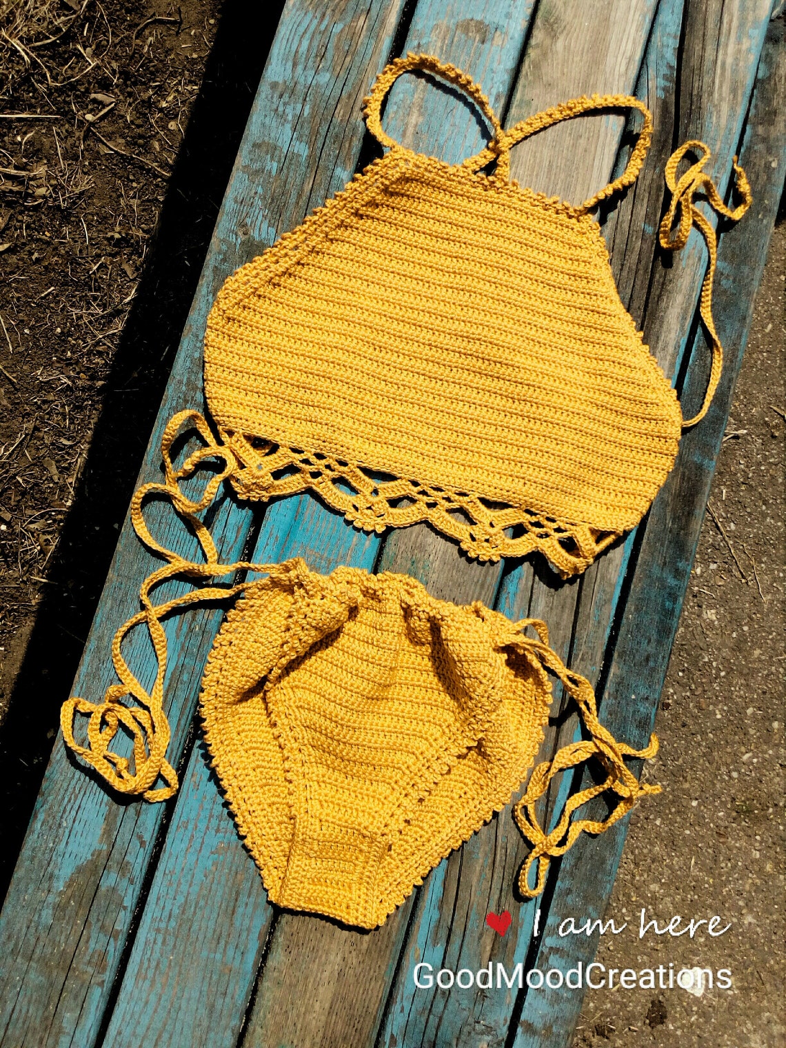 Crochet bikini set Top and Bottoms Mustard yellow Bikini Etsy