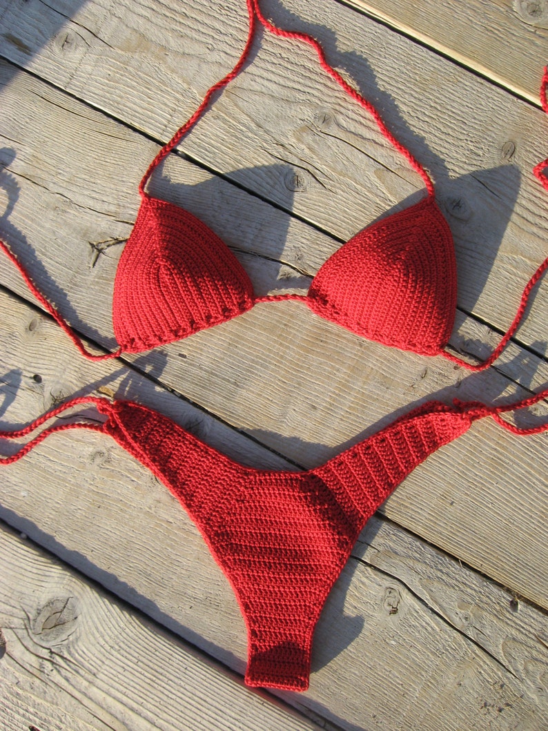 Bikini high hip brazilian crochet bikini set Red bikini Etsy
