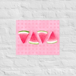 Pink Picnic Slices Matte Poster - Watermelon Wall Print, Summer Kitchen Decor, Fruit Art Poster, Colorful Dining Room Wall Art