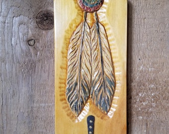 Eagle Feather Carving  with Iron Hook