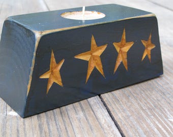 Hand Carved Tea Light Holder - Deep Blue